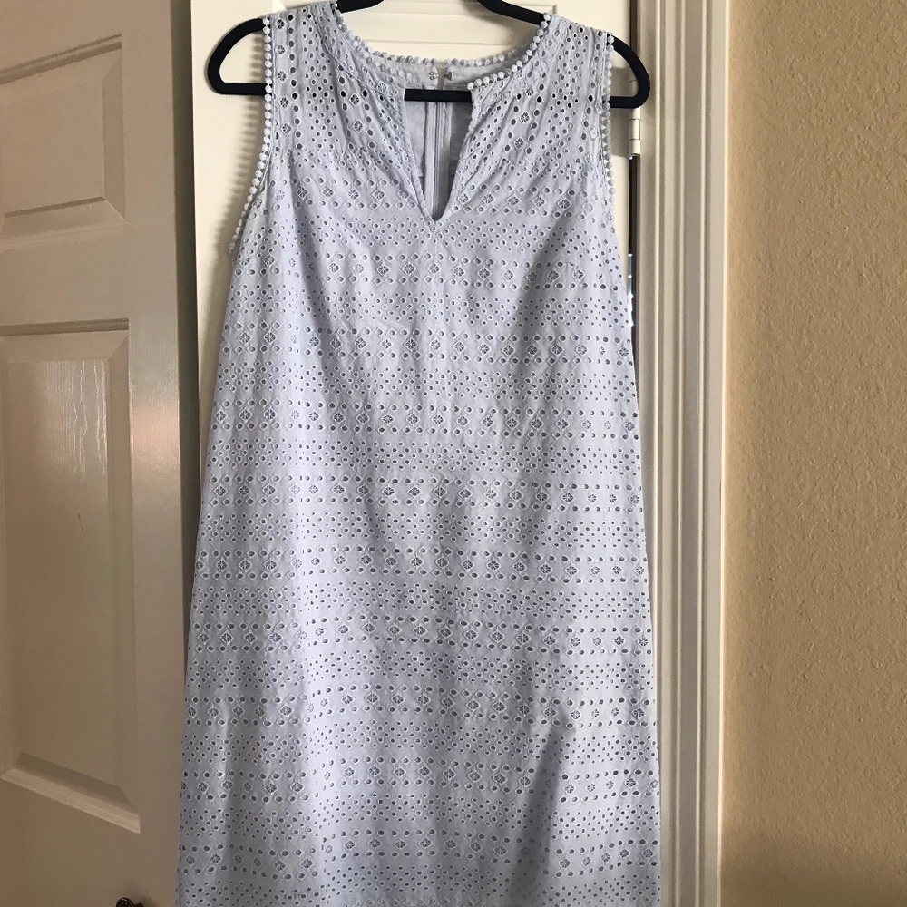 LOFT Blue Eyelet Sleeveless Hidden Zip Lined Dress